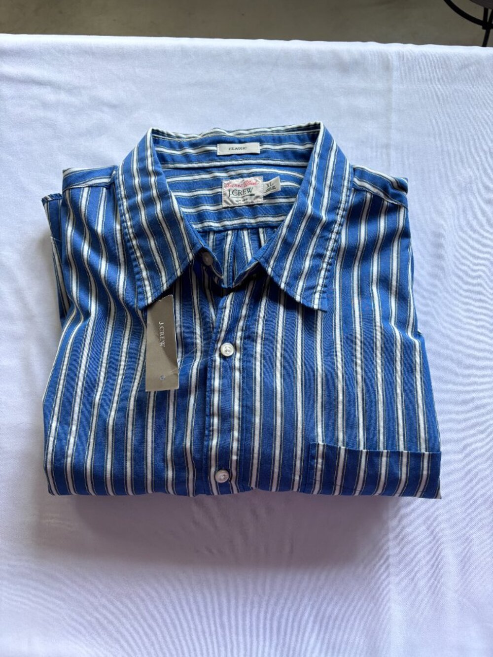 J. Crew Secret Wash Cotton Poplin Shirt In Stripe Blue NWT Size XL